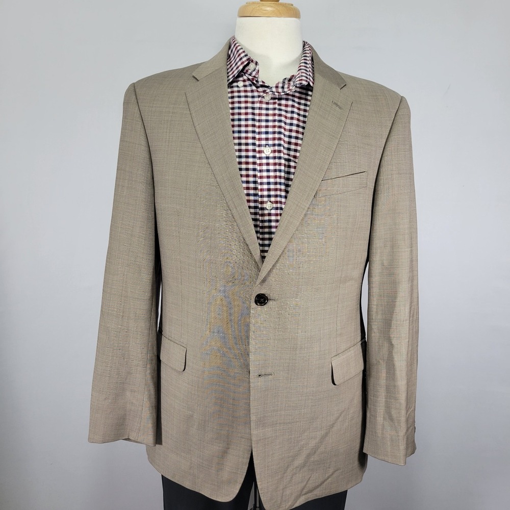 Tommy Hilfiger Mens Sport Coat Blazer Two Button Light Brown Shark Skin Wool 42R